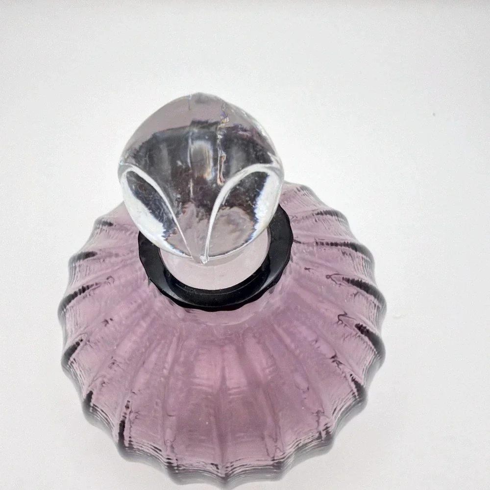 Vintage Purfume Bottle Purple Art Glass Fluted Scalloped Stopper